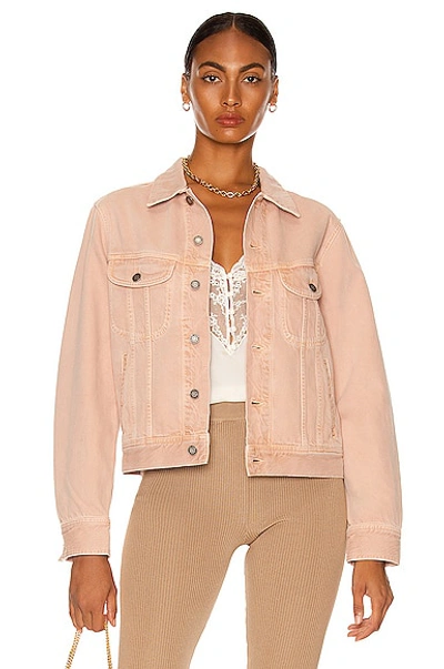 Shop Saint Laurent Curved Denim Jacket In Glowy Pink Ozone