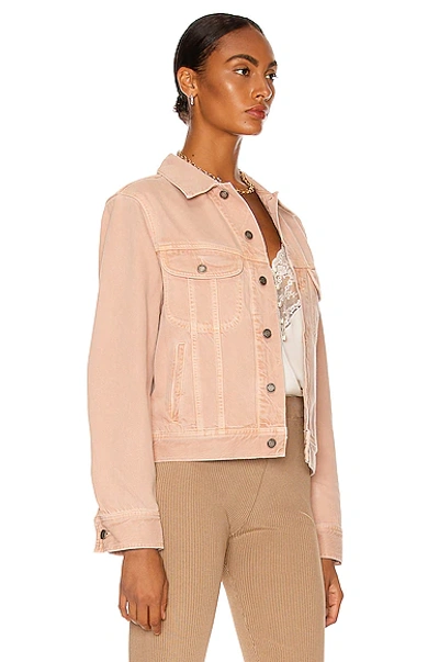 Shop Saint Laurent Curved Denim Jacket In Glowy Pink Ozone