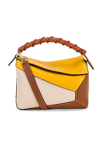 Shop Loewe Puzzle Edge Small Bag In Mustard & Light Oat