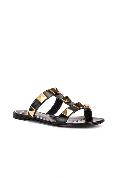 Valentino Womens Leather Studded T-strap Sandals In Nero