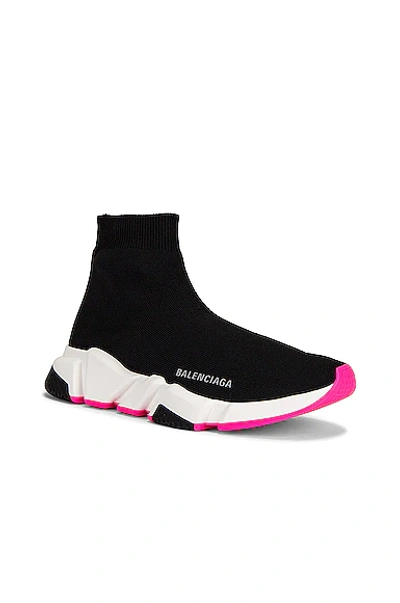 Shop Balenciaga Speed Lt Sneakers In Black & White & Fuchsia