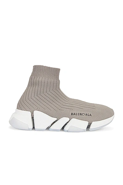 Shop Balenciaga Speed 2.0 Lt Sneakers In  Grey & White & Transparent
