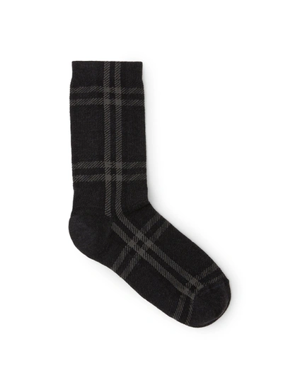 Shop Burberry Check Plaid Print Monochromatic Socks Charcoal