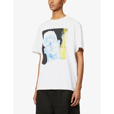 Shop Jw Anderson Face Graphic-print Oversized Cotton-jersey T-shirt In White