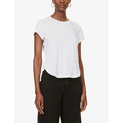 Shop Frame Round-neck Linen T-shirt In Blanc