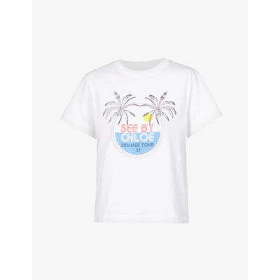Shop See By Chloé Graphic-print Cotton-jersey T-shirt In White