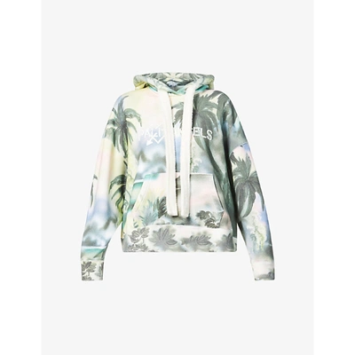 Shop Palm Angels Paradise Palm-print Cotton-jersey Hoody In Multicolor White