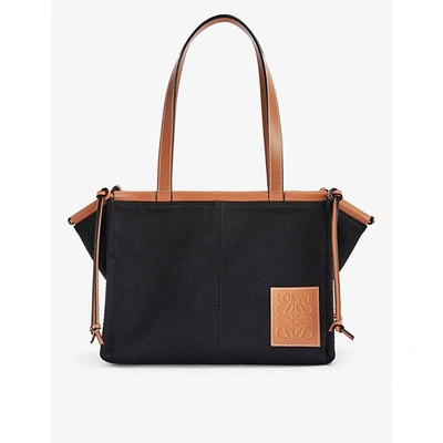Shop Loewe Cushion Leather And Canvas Small Tote Bag In Black/tan