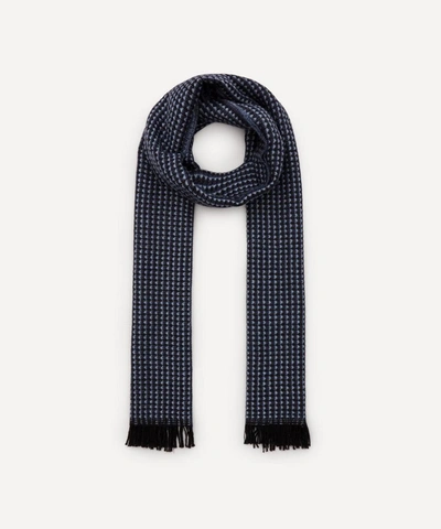 Shop Nick Bronson Micro Pattern Wool Scarf In Navy Blue