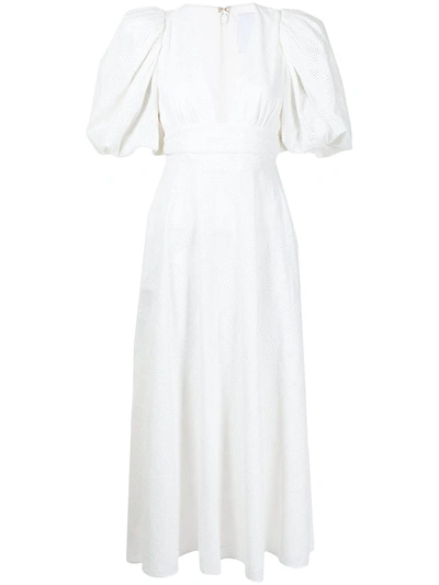 Shop Acler Hamilton Puff-sleeve Midi Dress In White