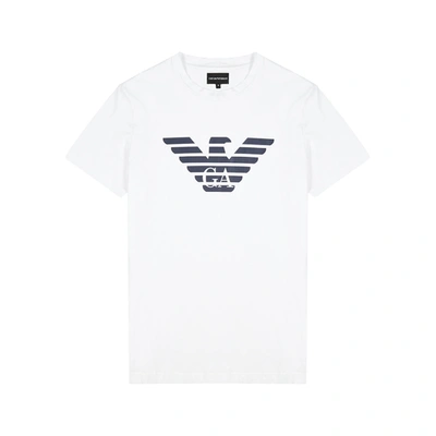 Shop Emporio Armani White Logo-print Cotton T-shirt