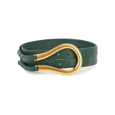 Shop Bottega Veneta Horsebit Dark Green Leather Belt