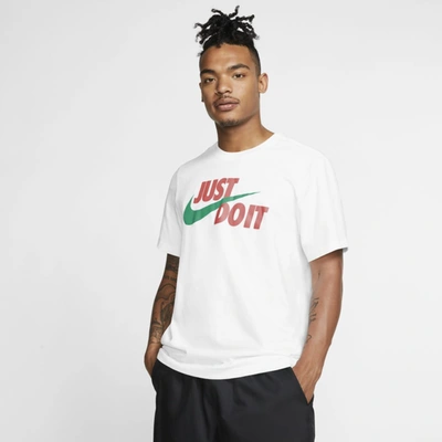 Shop Nike Sportswear Jdi Men's T-shirt In White,magic Ember,roma Green