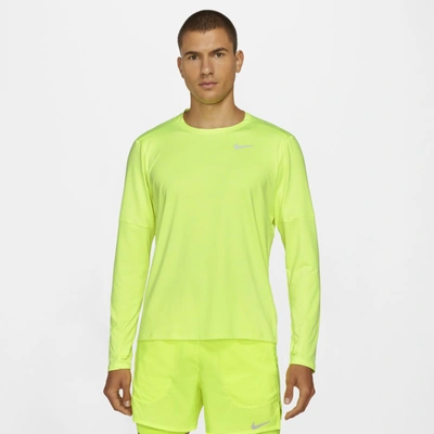Shop Nike Dri-fit Element Men's Running Crew In Volt,white