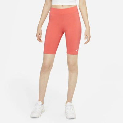 Shop Nike Women's  Sportswear Essential Mid-rise 10" Biker Shorts In Orange