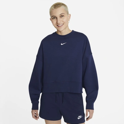 Shop Nike Sportswear Collection Essentials Women's Oversized Fleece Crew In Midnight Navy,white