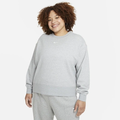 Shop Nike Women's  Sportswear Collection Essentials Oversized Fleece Crew (plus Size) In Grey