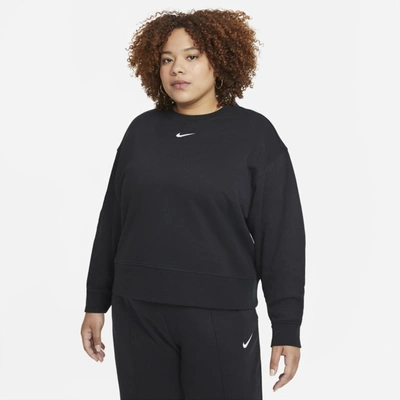 Shop Nike Women's  Sportswear Collection Essentials Oversized Fleece Crew (plus Size) In Black