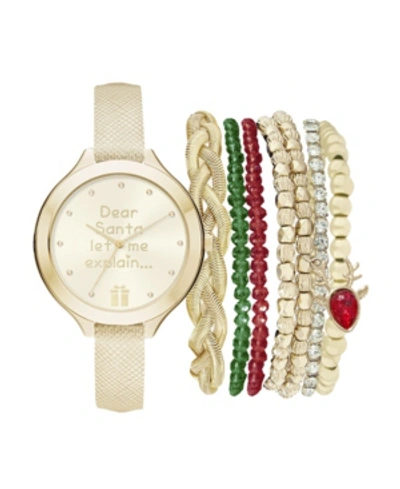 Shop Jessica Carlyle Women's Analog Dear Santa Strap Watch 34mm With Red, Green And Gold-tone Bracelets Set