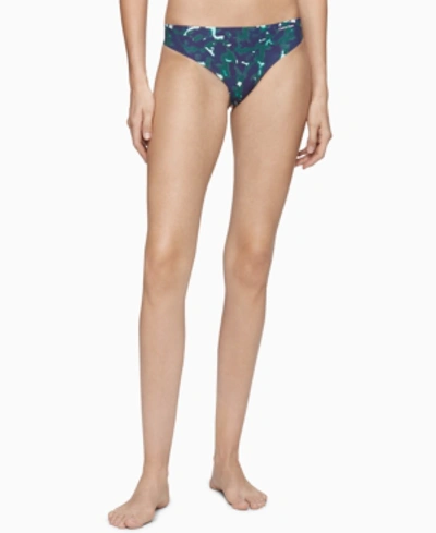 Shop Calvin Klein Women's Invisibles Thong Underwear D3428 In Summer Remnants Aqua Luster