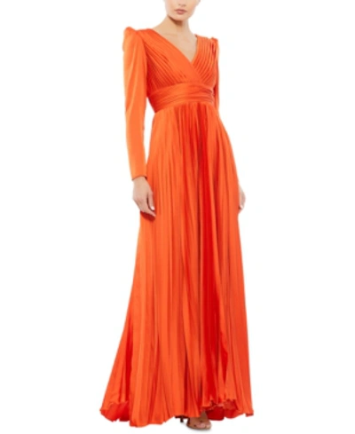Shop Mac Duggal Pleated Gown In Sunset Orange