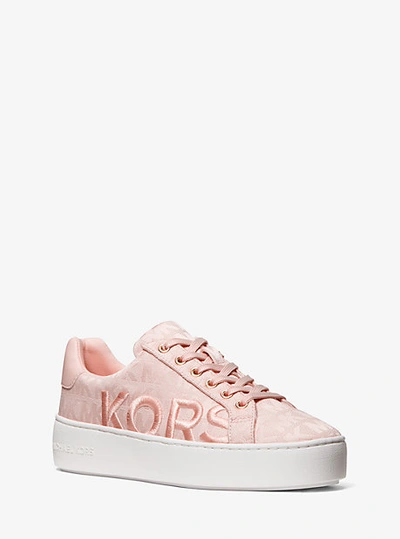 Shop Michael Kors Poppy Embroidered Logo Jacquard Platform Sneaker In Pink