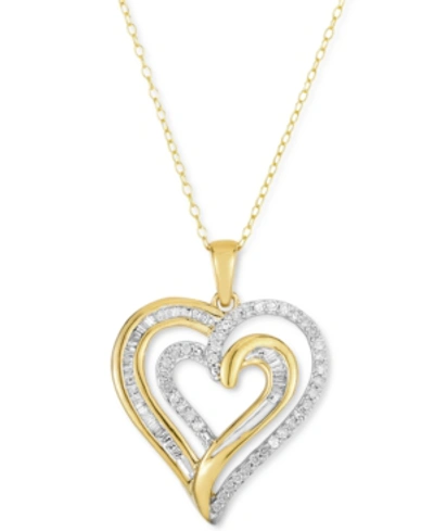 Macy's Diamond Heart 18" Pendant Necklace (1/3 Ct. T.w.) In 14k Gold-plated Sterling Silver In Gold-plated Sterling Silver