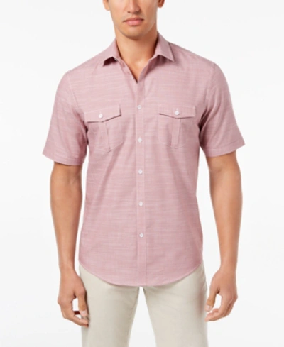Shop Alfani Men's Warren Textured Short Sleeve Shirt, Created For Macy's In Matte Rose