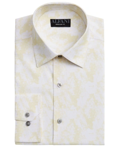Shop Alfani Men's Regular Fit 2-way Stretch Performance Dress Shirt, Created For Macy's In White Yellow