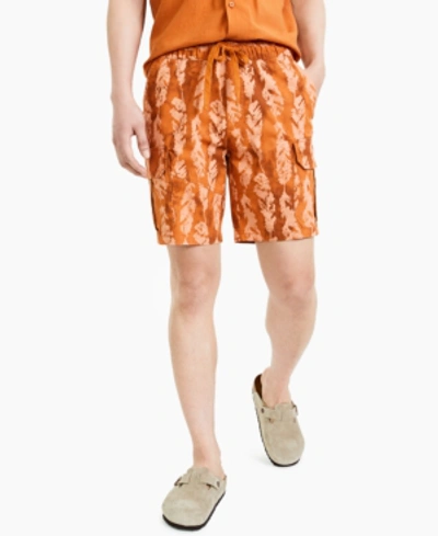 Shop Sun + Stone Men's Mueller Regular-fit Stretch Feather-print 8" Cargo Shorts, Created For Macy's In Orange