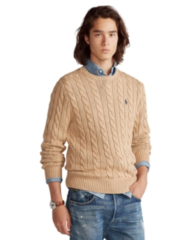 Shop Polo Ralph Lauren Men's Cable-knit Cotton Sweater In Camel Melange