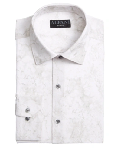 Shop Alfani Men's Slim-fit Non-iron Performance Stretch Marble-print Dress Shirt, Created For Macy's In White Grey