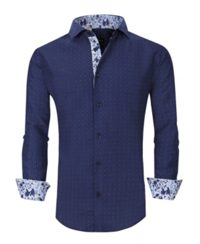 Shop Azaro Uomo Men's Slim Fit Business Nautical Button Down Dress Shirt In Navy Blue