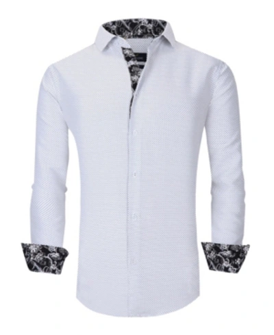 Shop Azaro Uomo Men's Slim Fit Business Nautical Button Down Dress Shirt In White Polka Dots