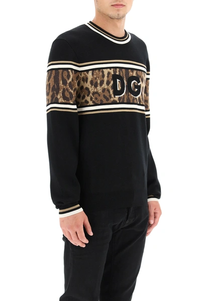 Shop Dolce & Gabbana Animalier Wool Sweater In Black,brown