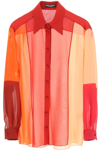 Shop Dolce & Gabbana Patchwork Georgette Shirt In Pink,red,orange