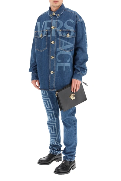 Shop Versace Oversize Denim Jacket In Blue