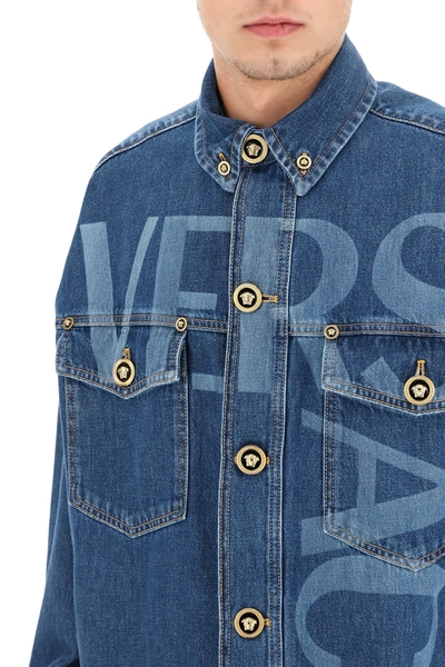 Shop Versace Oversize Denim Jacket In Blue