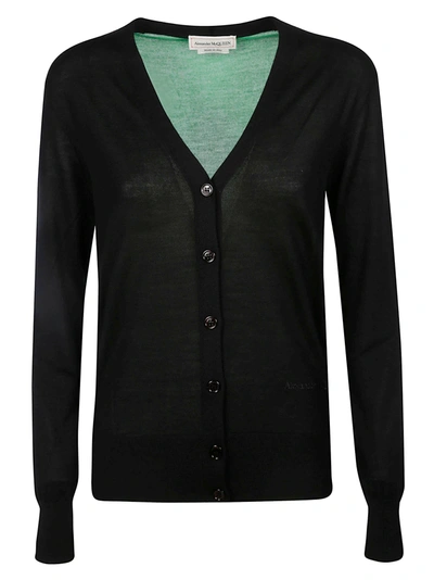 Shop Alexander Mcqueen Colourblock V-neck Cardigan In Black/chrome Green