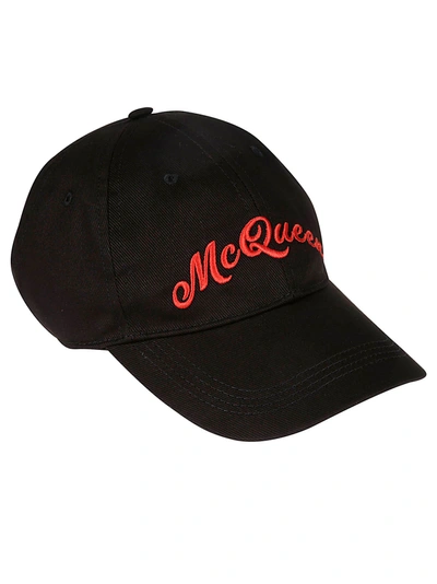 Shop Alexander Mcqueen Logo Embroidered Cap In Black/red