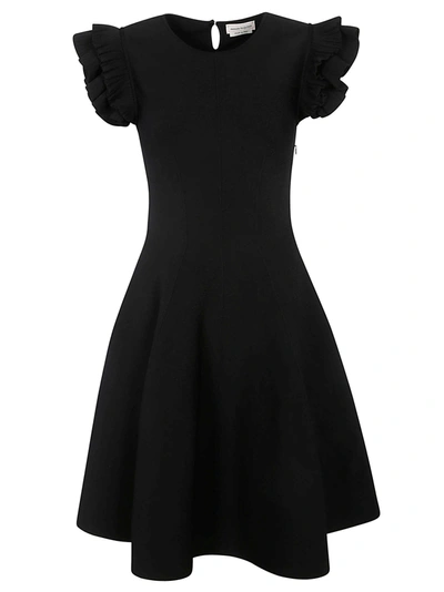 Shop Alexander Mcqueen Ruffled Sleeve Slim Dress In Black