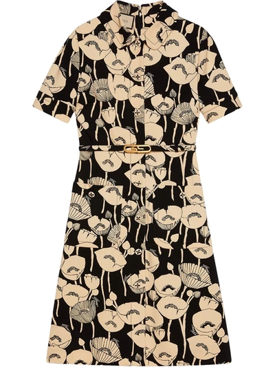 Shop Gucci Poppy-embroidered Dress In Schwarz