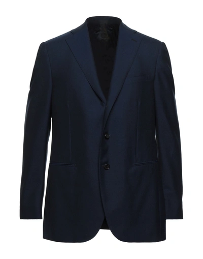Shop Caruso Suit Jackets In Dark Blue