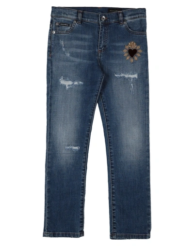 Shop Dolce & Gabbana Toddler Boy Jeans Blue Size 5 Cotton, Elastane, Calfskin, Brass