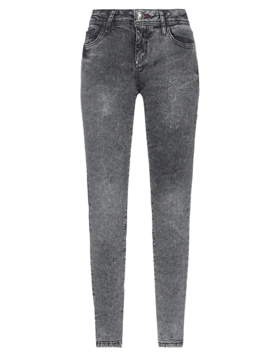 Shop Philipp Plein Woman Jeans Grey Size 28 Cotton, Elastomultiester, Elastane