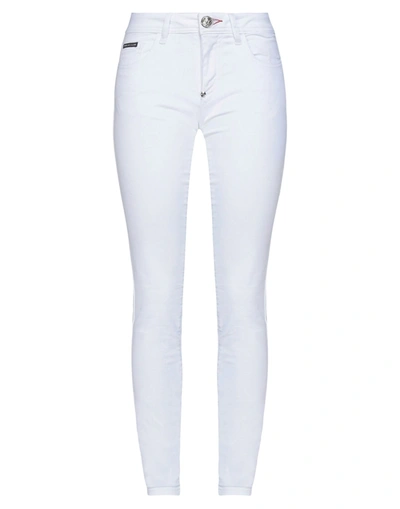 Shop Philipp Plein Woman Jeans White Size 25 Cotton, Elastomultiester, Elastane