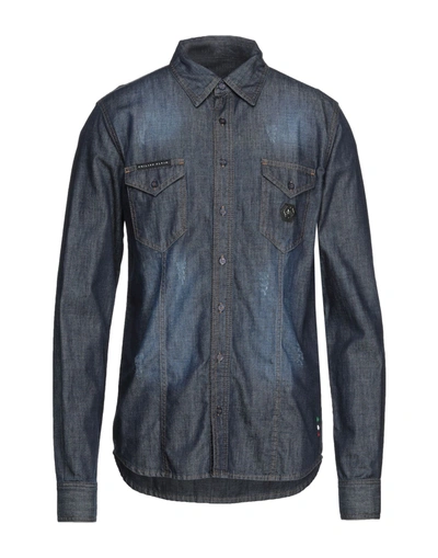 Shop Philipp Plein Denim Shirts In Blue