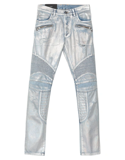 Shop Balmain Man Jeans Silver Size 30 Cotton