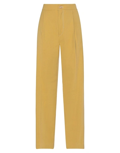 Shop Erika Cavallini Woman Pants Ocher Size 8 Linen, Cotton, Polyamide, Elastane In Yellow