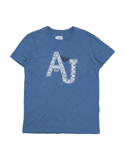 Shop Armani Junior T-shirts In Slate Blue